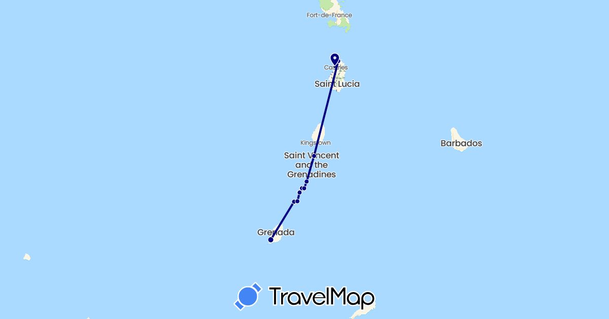TravelMap itinerary: driving in Grenada, Saint Lucia, Saint Vincent and the Grenadines (North America)